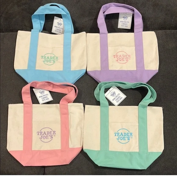 NWT Trader Joe's Mini Pastel Canvas Tote Bag $17 eachsend a note on colorwanted - Picture 2 of 2